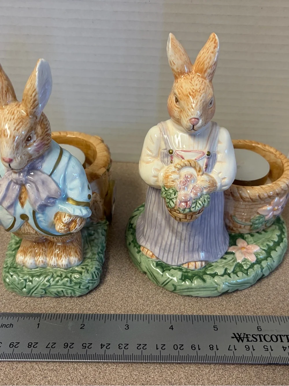 vintage Avon Springtime Collection Mr. & Mrs. Bunny Tealight Holder Figurines